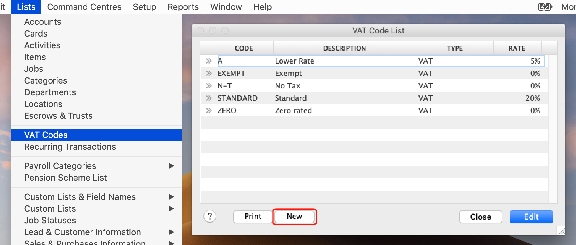 VAT Code List