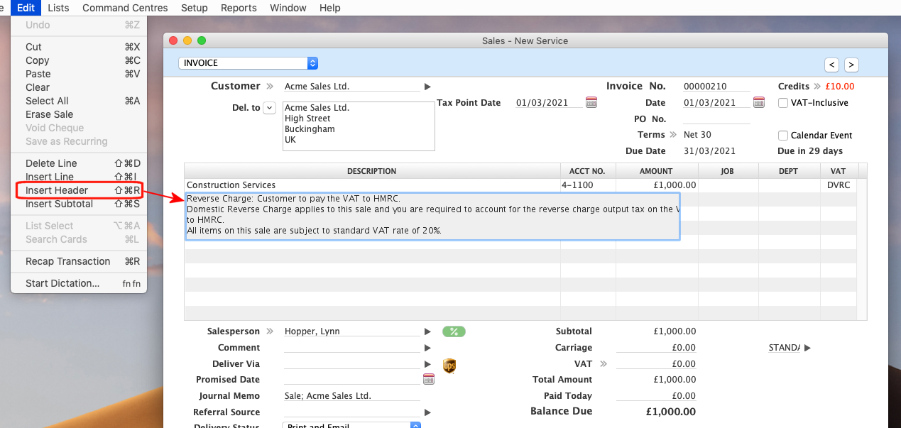 Domestic Reverse Charge Invoice